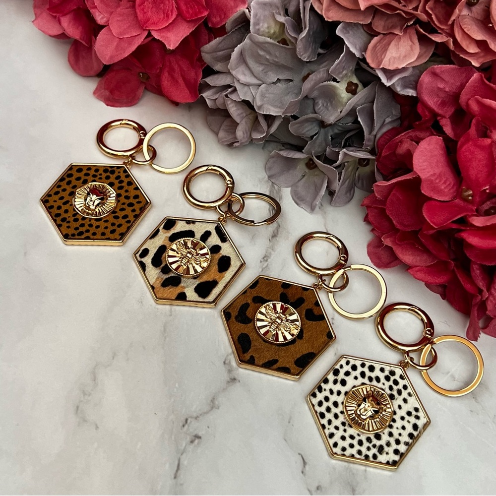 Gorgeous Golden Bumblebee and Leopard Hexagon Keychain Charm - Picture 15 of 16